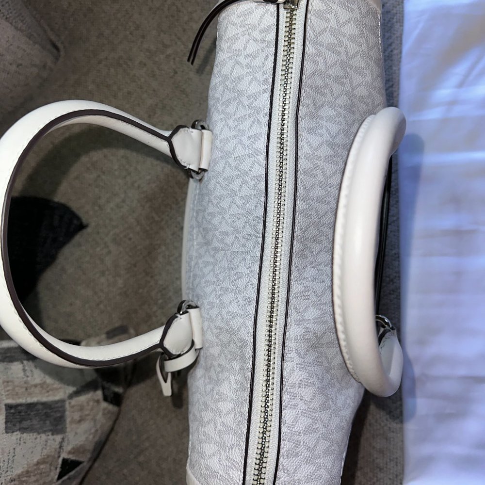 MICHAEL KORS Carine Medium Logo Satchel Bag - White/Beige - Picture 8 of 15